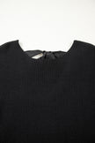 Black Ribbed Knit Ribbon Knot Backless Drop Shoulder Sweater
