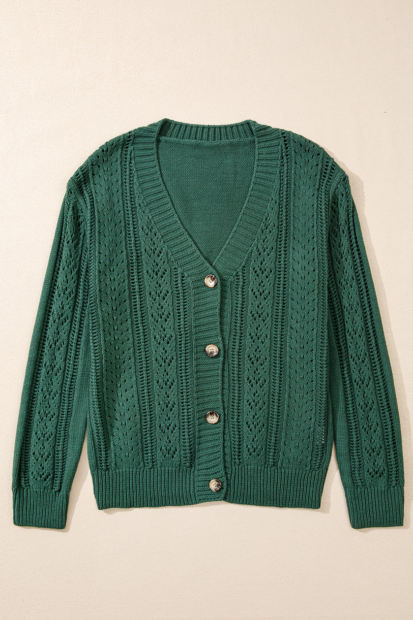 Dark Khaki Open Knit Drop Shoulder Sweater Cardigan