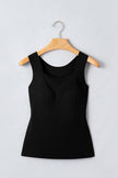 Black Solid Color Wide Strap Splicing Athleisure Tank Top