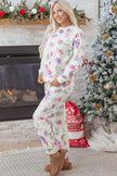 Apricot Floral Print Pullover Drawstring Lounge Pants Set