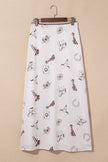 White Western Print Satin Long Skirt