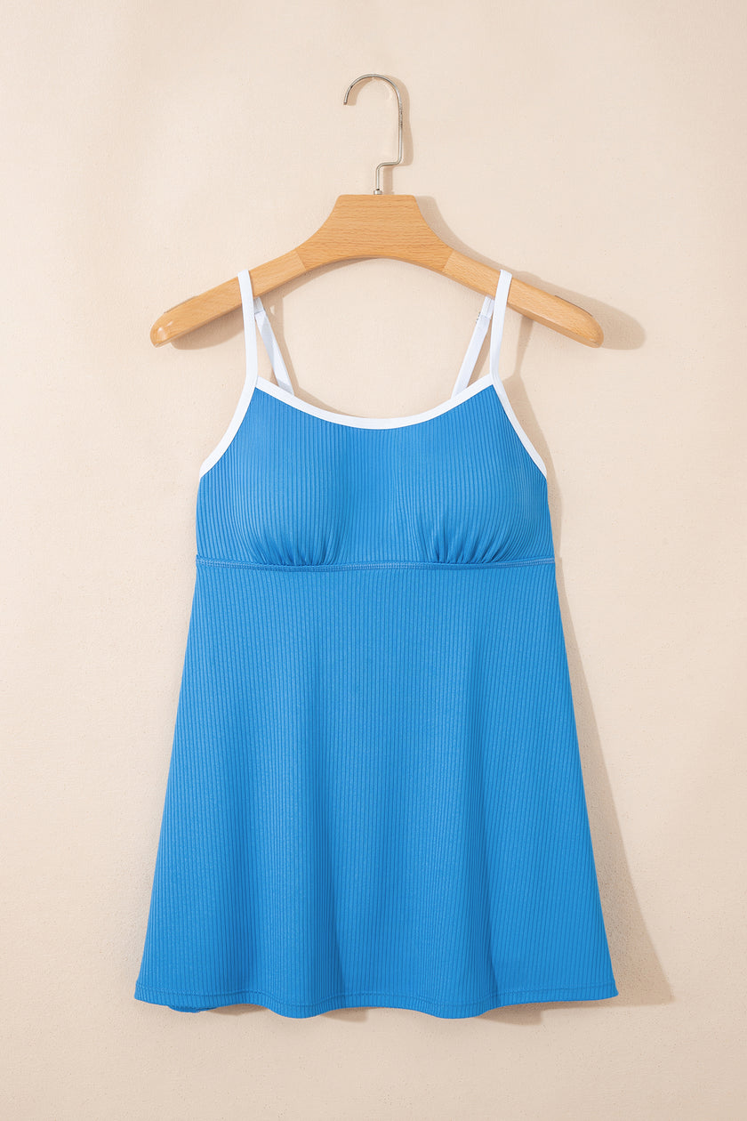 Burgundy Color Block Edge Ribbed Pocketed Lined Swim Dress