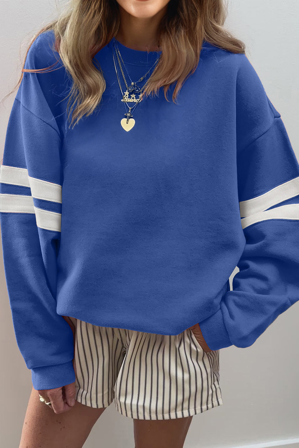 White Varsity Striped Detail Drop Shoulder Oversized Sweatshirt