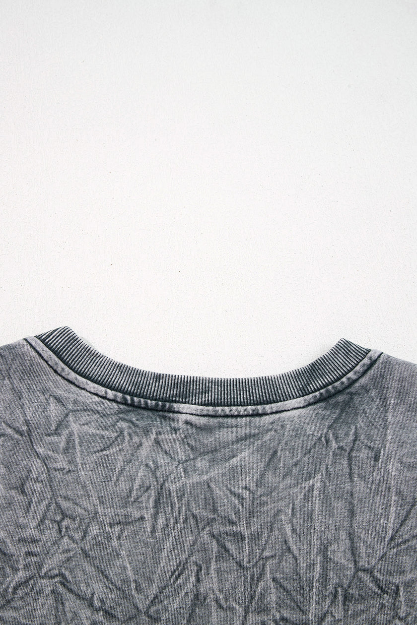 High-rise saved by grace Letter Embroidery Mineral Wash Loose Sweatshirt