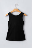 Black Solid Color Wide Strap Splicing Athleisure Tank Top