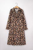 Brown Leopard Print Smocked Detail Flowy Midi Dress