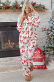 Red Christmas Bow Print Long 2pcs Pajama Set