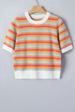 Purple Abstract Striped Knit Short Sleeve Sweater