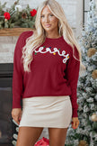 Smoke Gray Merry Colorful Dot Detail Christmas Drop Shoulder Sweater