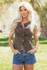 Brown Leopard Print Slim Denim Vest