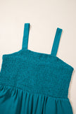 Peacock Blue Smocked Square Neck Sleeveless Jumpsuit with Pockets