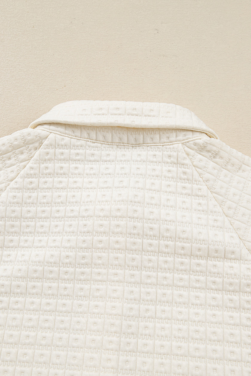 Beige Pineapple Textured Half Button Collared Sweatshirt