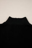 Black Ribbed Zip Stand Neck Drop Shoulder Pullover Bodycon Skirt 2pcs Set