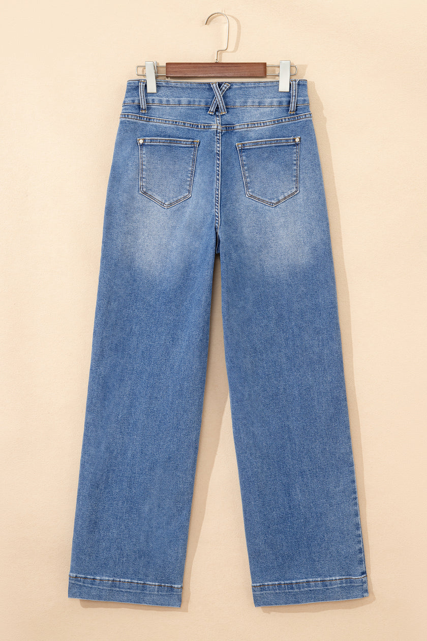 Ashleigh Blue Double Button Zip Fly Straight Leg Jeans