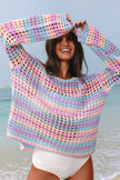 Carrot Striped Hollow Knit Summer Beach Cover Up