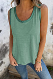 Peacock Blue Metallic Sheen Edge Scoop Neck Tank Top