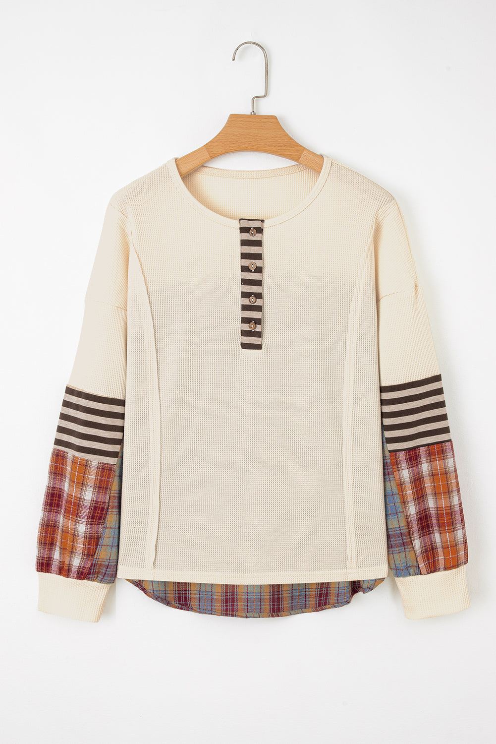 Πλεκτό τοπ Henley με ρίγες και waffle σε κίτρινο χρώμα