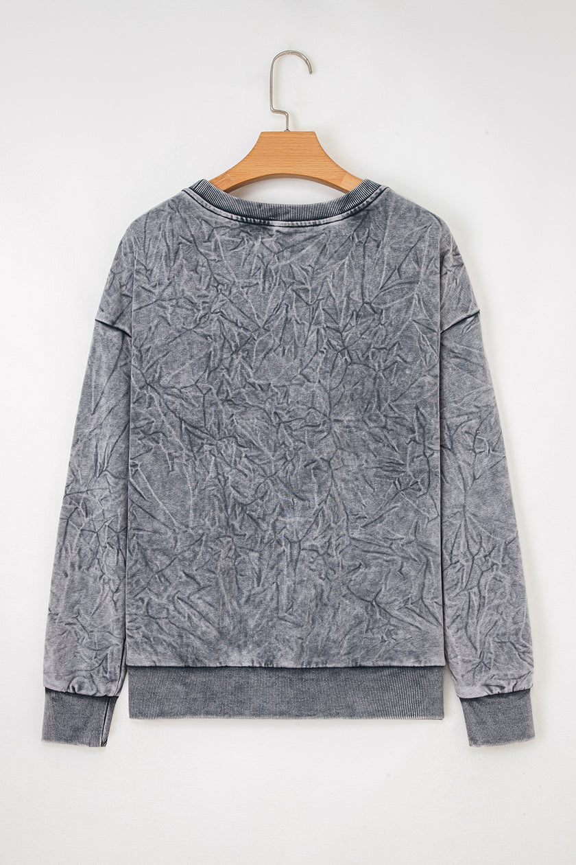 High-rise saved by grace Letter Embroidery Mineral Wash Loose Sweatshirt