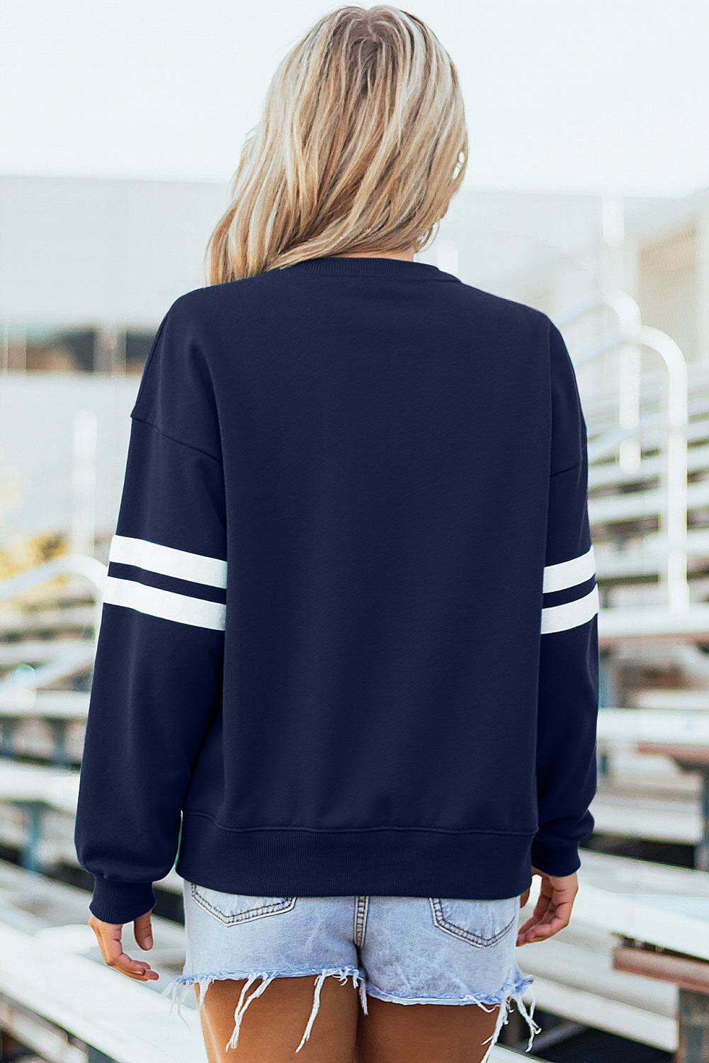 White Varsity Striped Detail Drop Shoulder Oversized Sweatshirt
