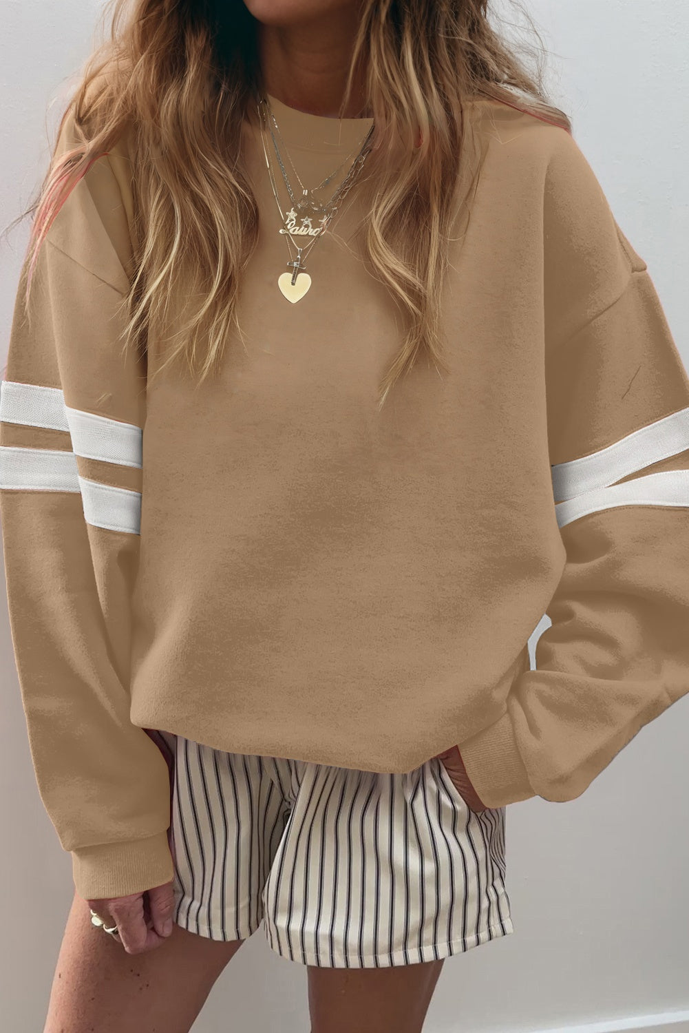 White Varsity Striped Detail Drop Shoulder Oversized Sweatshirt