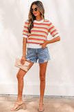 Purple Abstract Striped Knit Short Sleeve Sweater