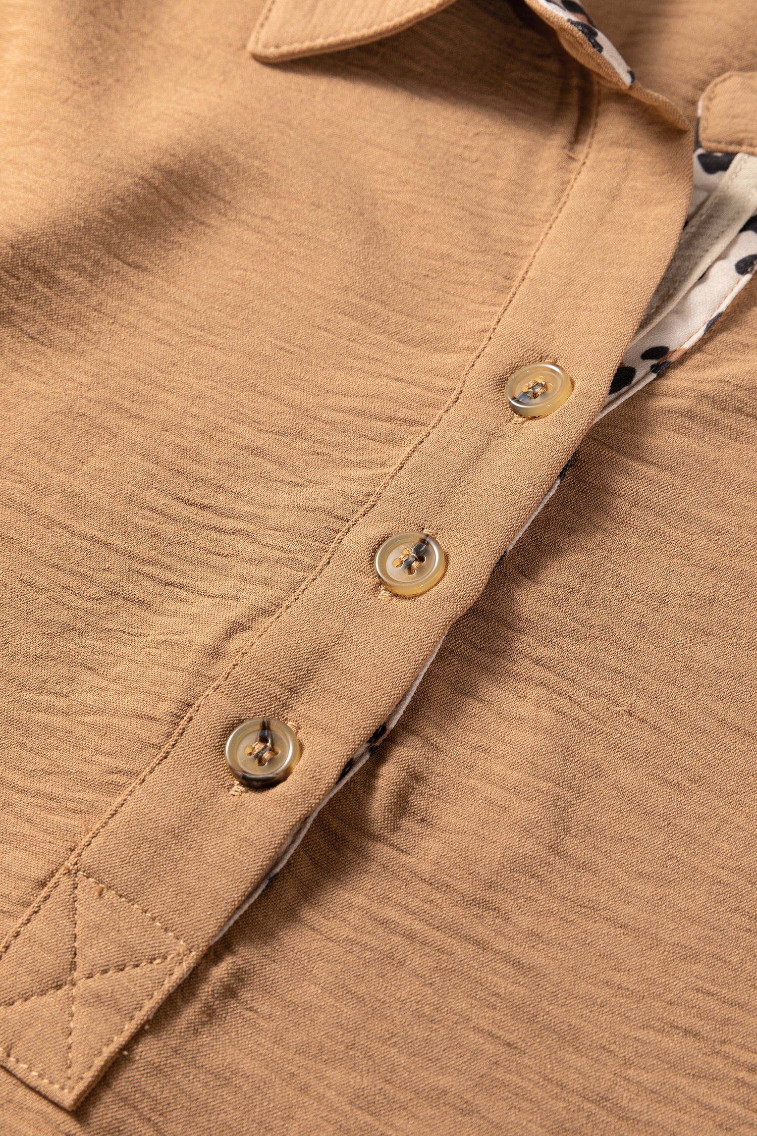 Black Contrast Leopard Print Patchwork Polo Collar Buttons Front Ruffled Long Sleeve Blouse