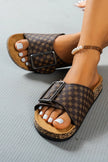 Color black Retro Geometric Print Buckle Strap Flat Slippers