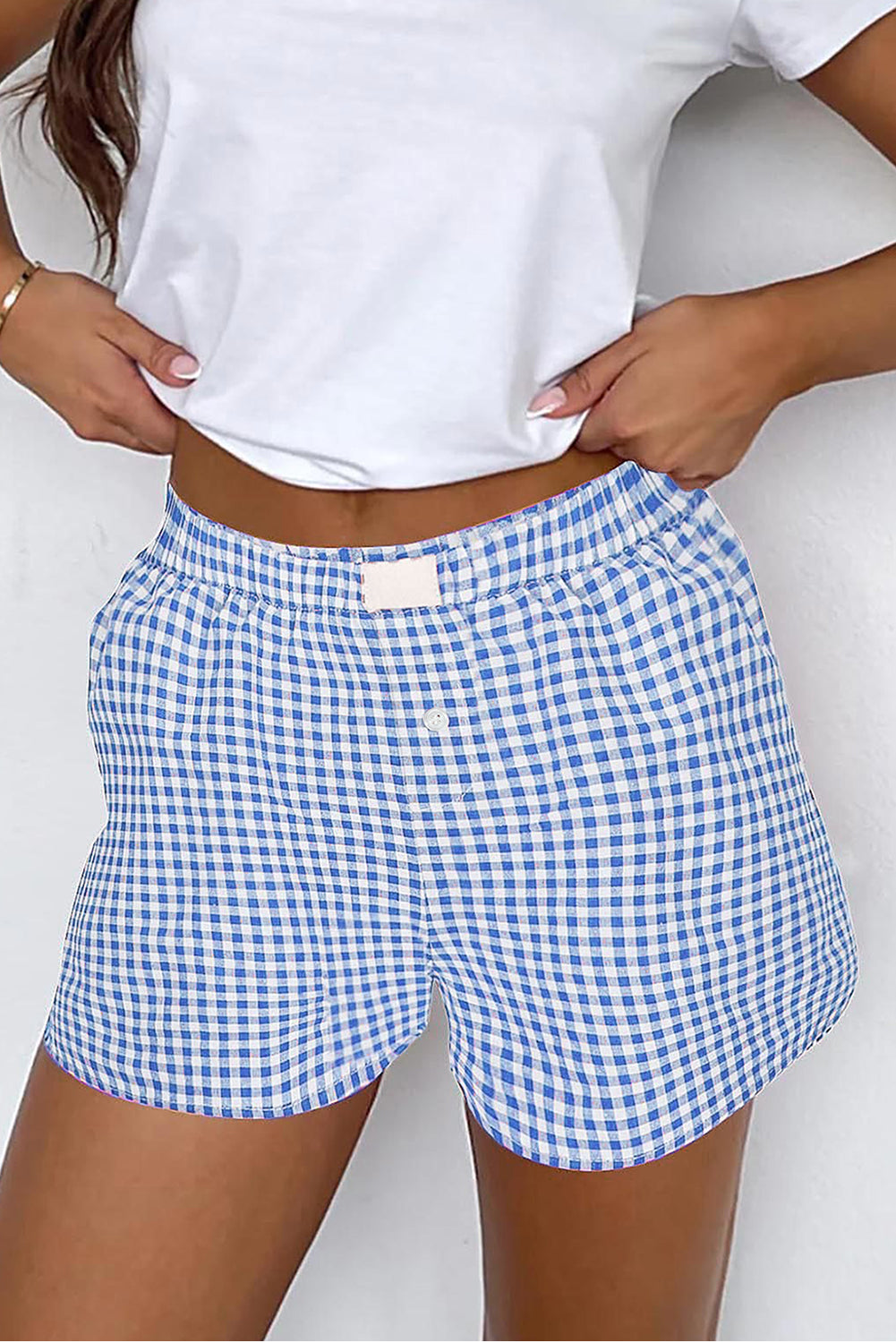 Κόκκινο σορτς με ψηλή μέση και στάμπα Gingham
