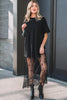 Black Floral Patchwork Short Sleeve T Shirt Loose Maxi Dress