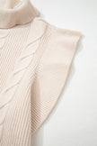 Jet Stream Cable Knit Turtleneck Ruffled Short Sleeve Sweater