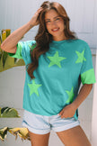 Aruba Blue Frayed Denim Star Patched Oversize T Shirt