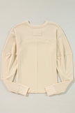 Beige Thermal Knit Patchwork Exposed Seam Long Sleeve Top
