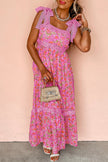 Pink Floral Lace Tied Strap Empire Waist Maxi Dress