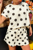 White Polka Dot Short Sleeve Top Casual Skort 2pcs Outfit