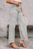 Brown Leopard Frayed Edge Wide Leg High Waist Jeans