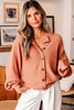 Apricot Pink Wide Rib Knit Button Front Dolman Sleeve Sweater Cardigan