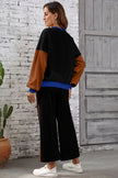 Blackish Green 2pcs Color Block Pullover Loose Pant Set