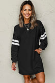 Black Varsity Contrast Banded Sleeve Shift Sweatshirt Dress