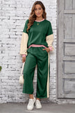 Blackish Green 2pcs Color Block Pullover Loose Pant Set