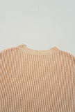 Apricot Cable Knit Drop Shoulder Side Slits Loose Sweater