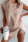 Myosotis 2 Pieces Mineral Wash Cotton Tank Top Lined Split Skirt Set