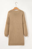 Pale Khaki Exposed Seam Drop Shoulder Oversize Sweater Mini Dress
