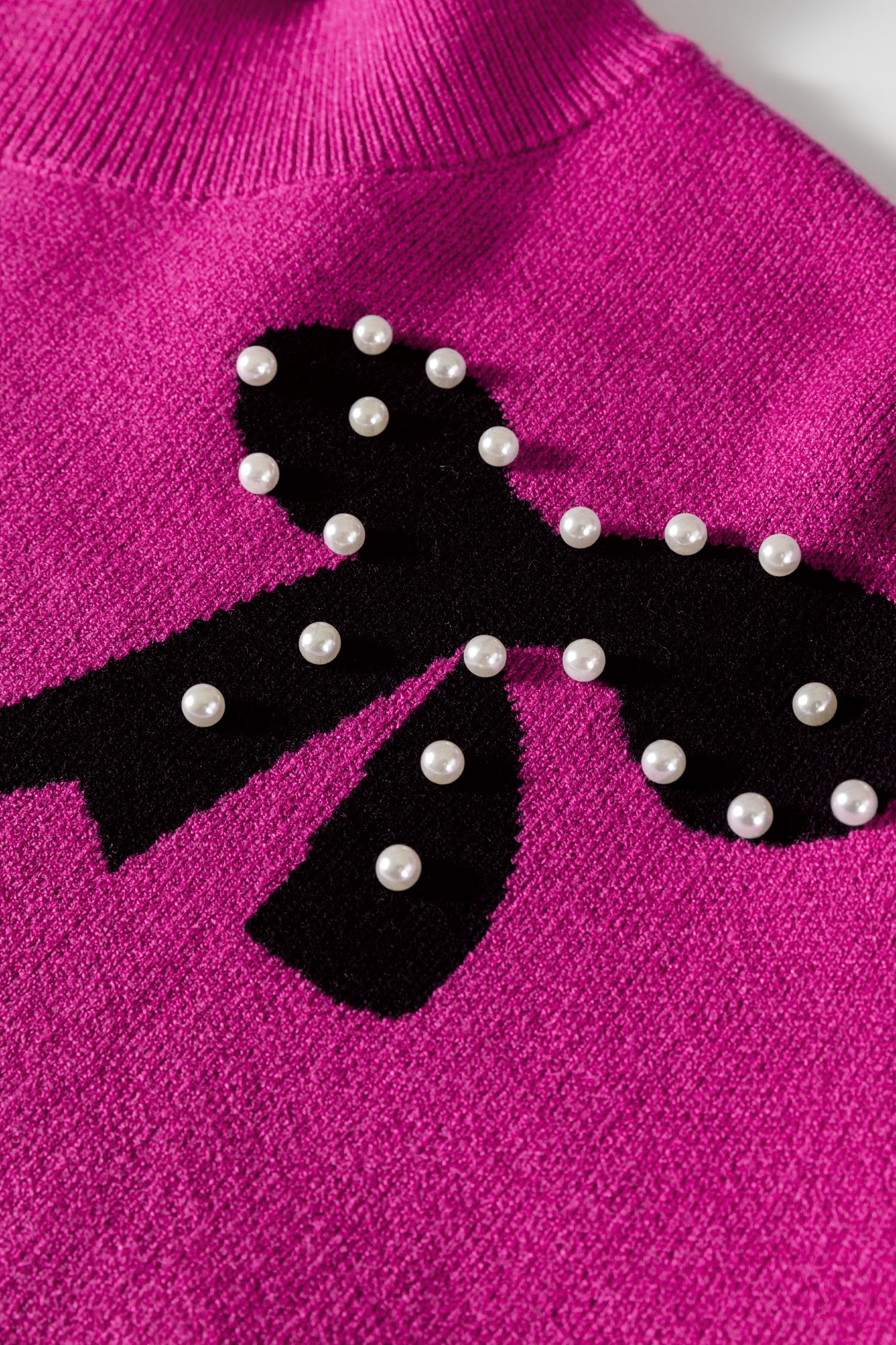 Blackish Green Pearl Embellished Bow Pattern Loose Sweater