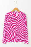 Black Checkered Pattern Mesh Mock Neck Long Sleeve Top