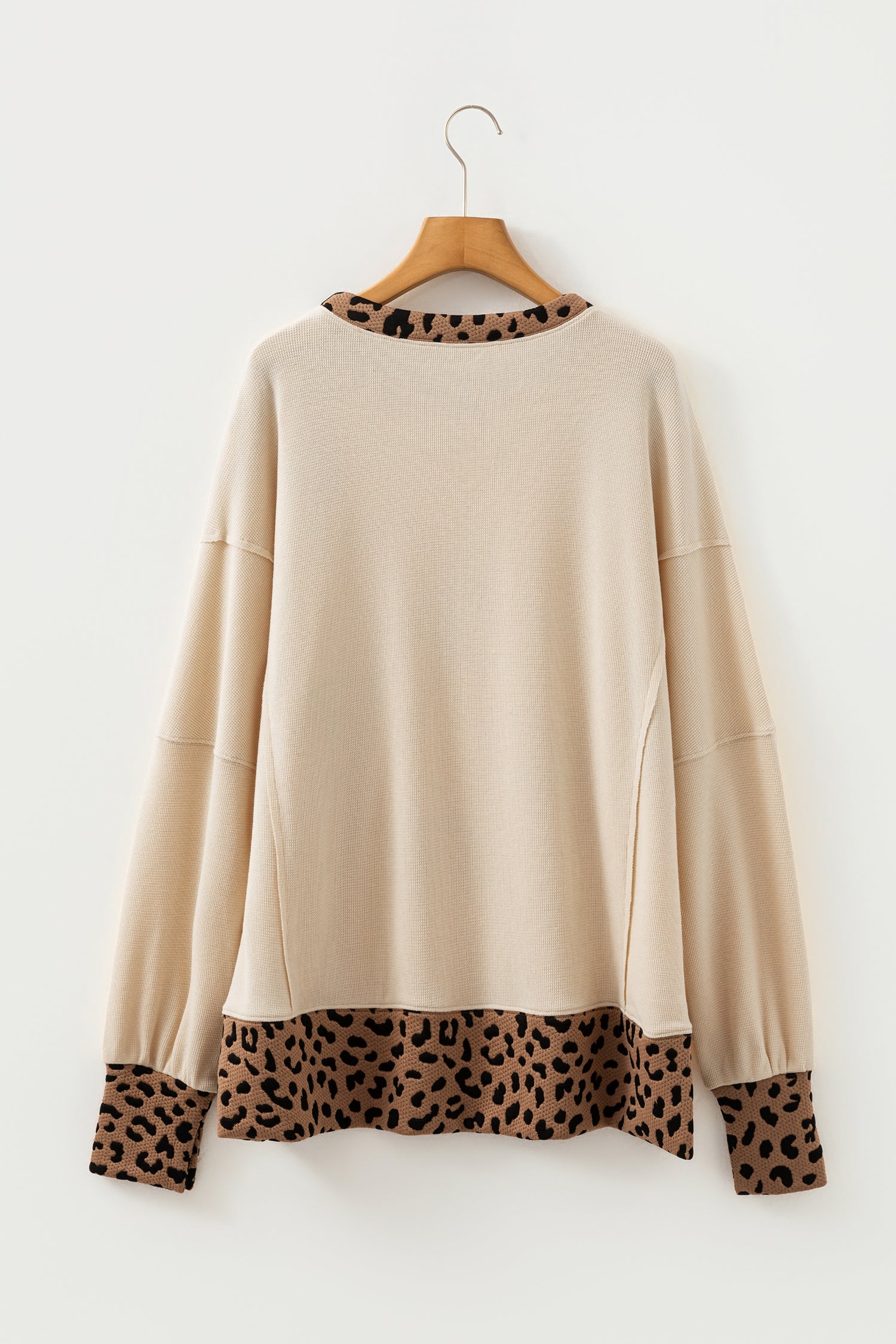 Beige Contrast Leopard Star Patchwork Detail Raw Seam Baggy Sweatshirt