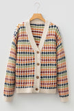 Multicolour Dotty Pattern Knit Button Front V Neck Sweater Cardigan
