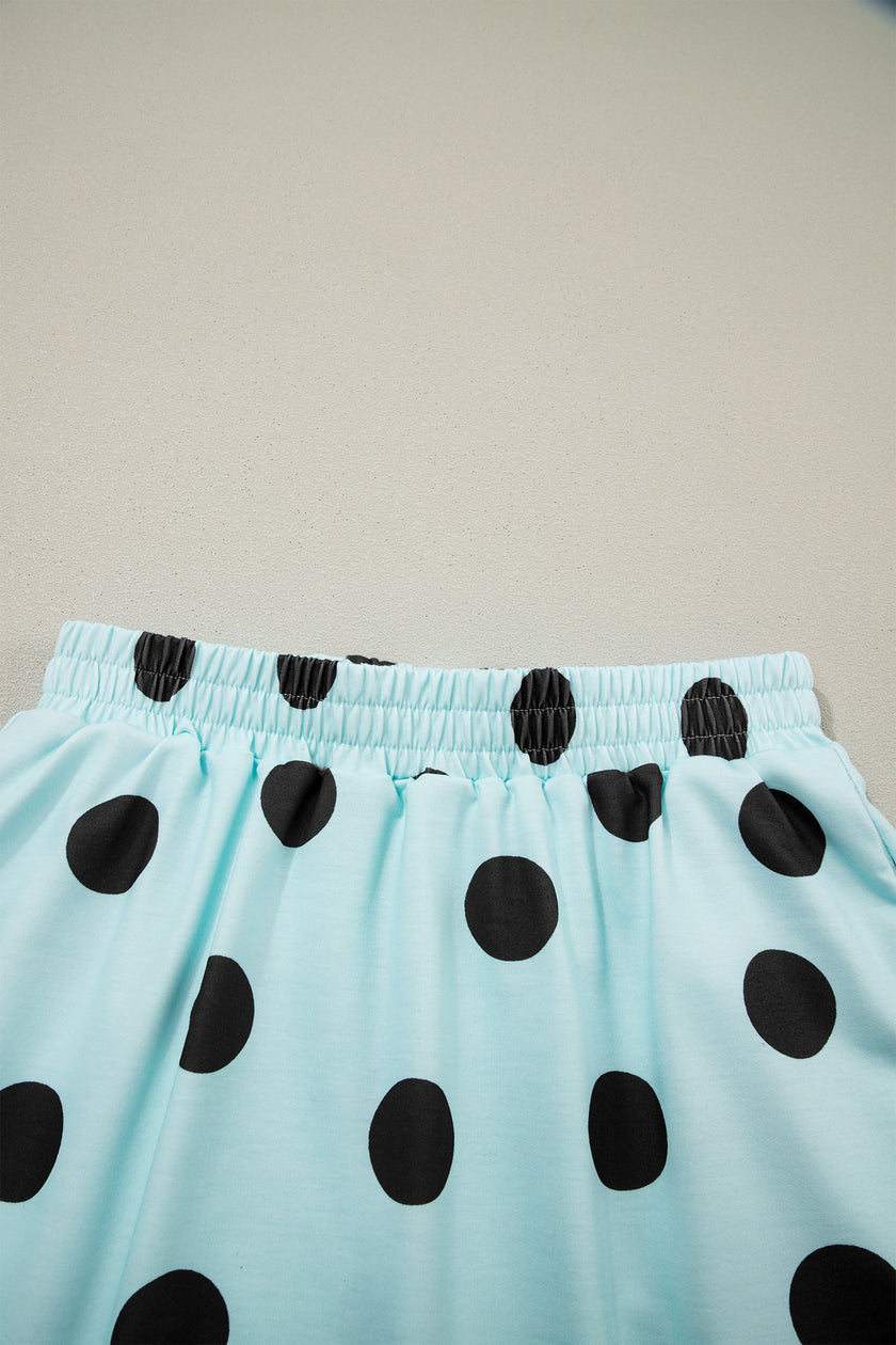 White Polka Dot Short Sleeve Top Casual Skort 2pcs Outfit