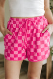 Black Checkered Drawstring Elastic Waist Casual Shorts