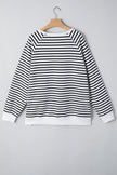 Black Stripe Raglan Sleeve Side Slits Loose Sweatshirt