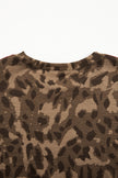 Brown Loose Contrast Striped Accent Leopard T Shirt Mini Dress with Pockets